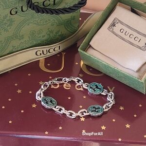 Gucci Silver and Teal Chain Bracelet